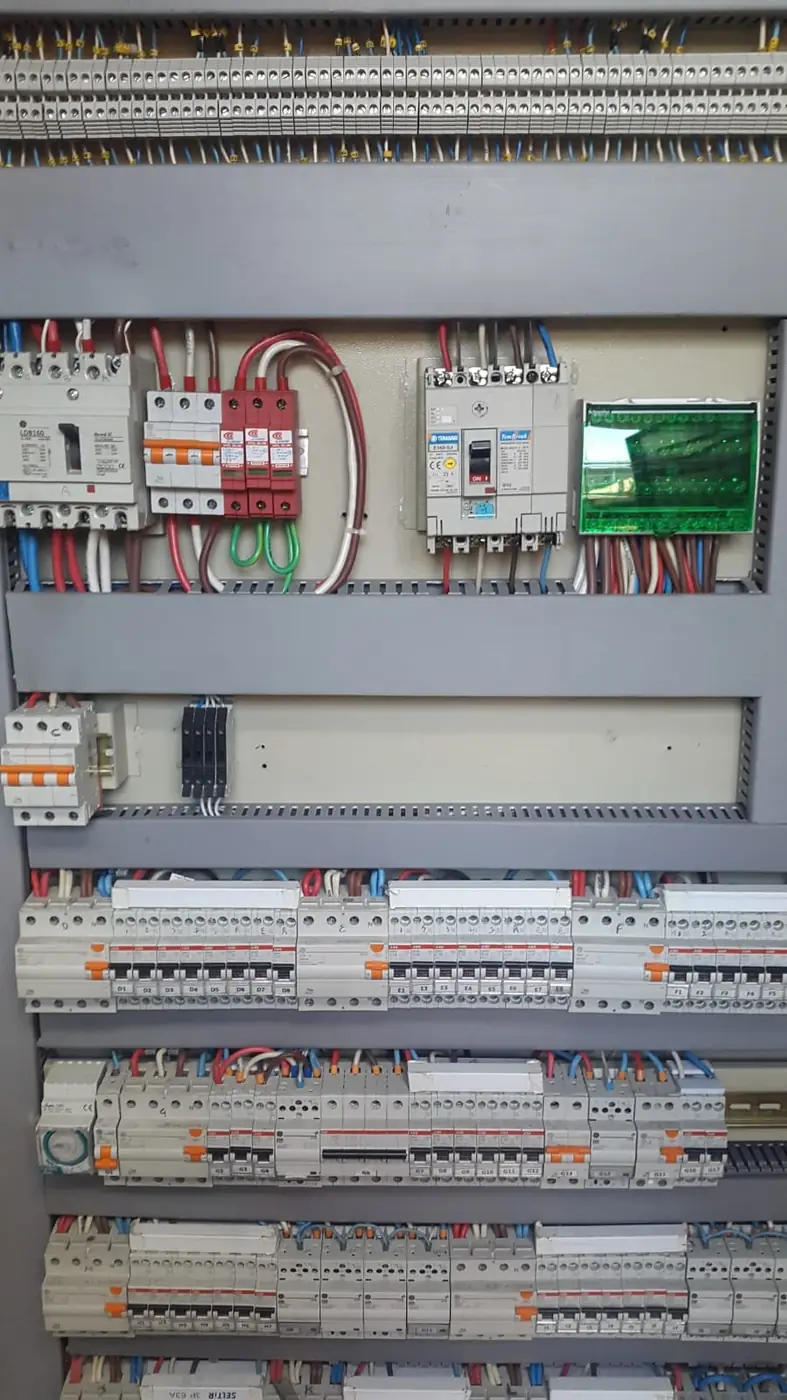Tablero eléctrico de mayor porte, con borneras y protecciones